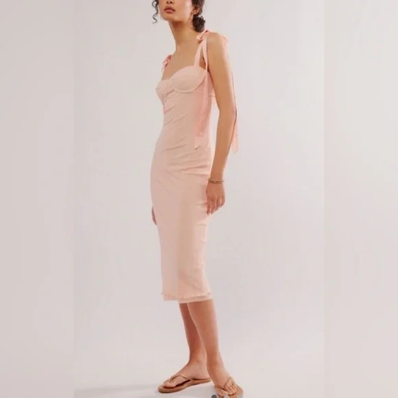 NWOT Free People Intimately, Got Glam Mesh Slip Dress, Large in Pink Salt - Picture 7 of 9